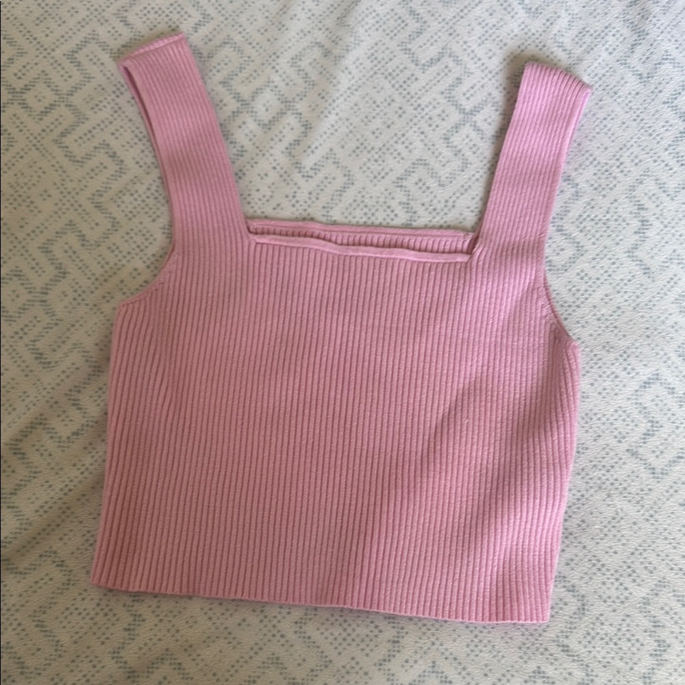 Pink Ribbed Square Neck Top